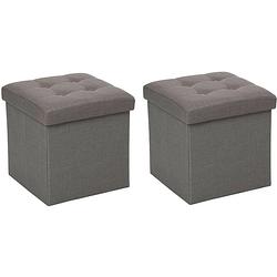 Foto van Atmosphera poef/hocker/voetenbankje - 2x - opbergbox - donkergrijs - pu/mdf - 38 x 38 cm - poefs