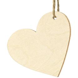 Foto van Partydeco cadeaulabels houten hartje - set 10x stuks - bruin - 6 x 5 cm - naam tags - cadeauversiering