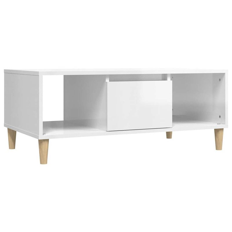 Foto van The living store salontafel - hoogglans wit - 90 x 50 x 36.5 cm - houten poten