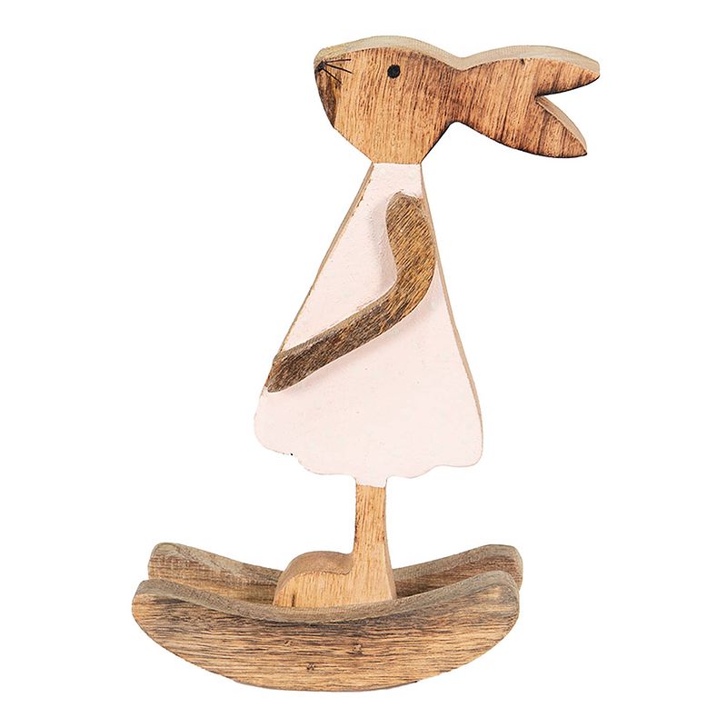 Foto van Clayre & eef decoratie beeld konijn 14*7*25 cm bruin roze hout decoratief figuur paashaas woonaccessoires bruin