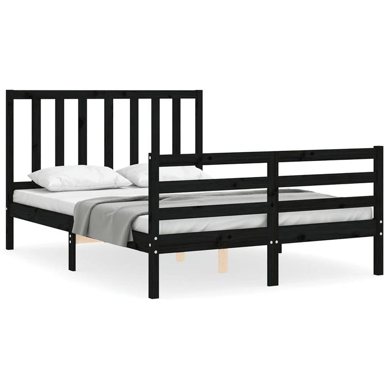 Foto van The living store bedframe - massief grenenhout - multiplex lattenbodem - zwart - 195.5 x 140.5 x 100 cm