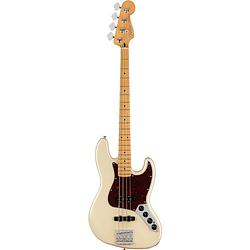 Foto van Fender player plus jazz bass olympic pearl mn elektrische basgitaar met gigbag