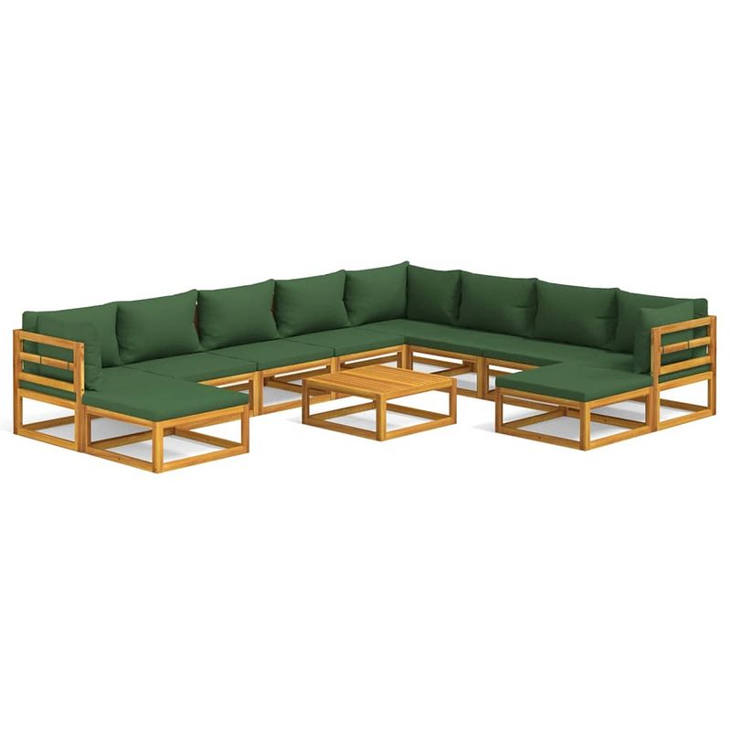 Foto van Vidaxl 11-delige loungeset met groene kussens massief hout