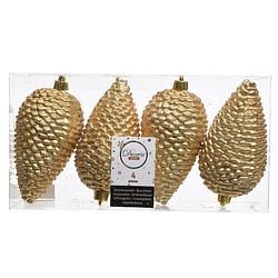 Foto van 4x gouden dennenappels kerstballen 12 cm kunststof glitter - kersthangers