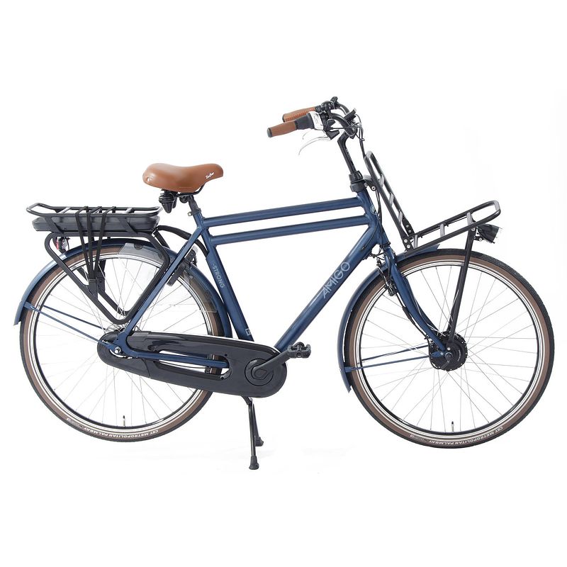 Foto van Amigo elektrische transportfiets e-strong t2 28 inch 54 cm heren 3v rollerbrake donkerblauw