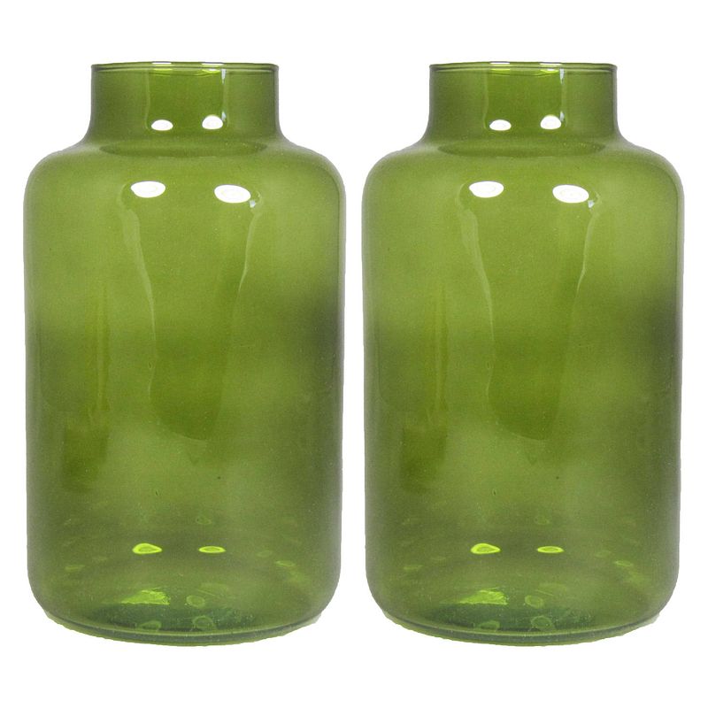 Foto van Set van 2x bloemenvazen - groen/transparant glas - h25 x d15 cm - vazen