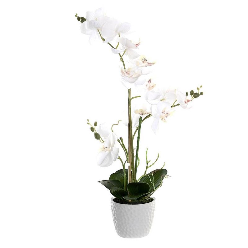 Foto van Orchidee bloemen kunstplant in witte bloempot - witte bloemen - h60 cm - kunstplanten