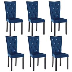 Foto van The living store velvet dining chairs - set van 6 - donkerblauw - 43x51x98 cm - kristalvormige knopen - massief houten