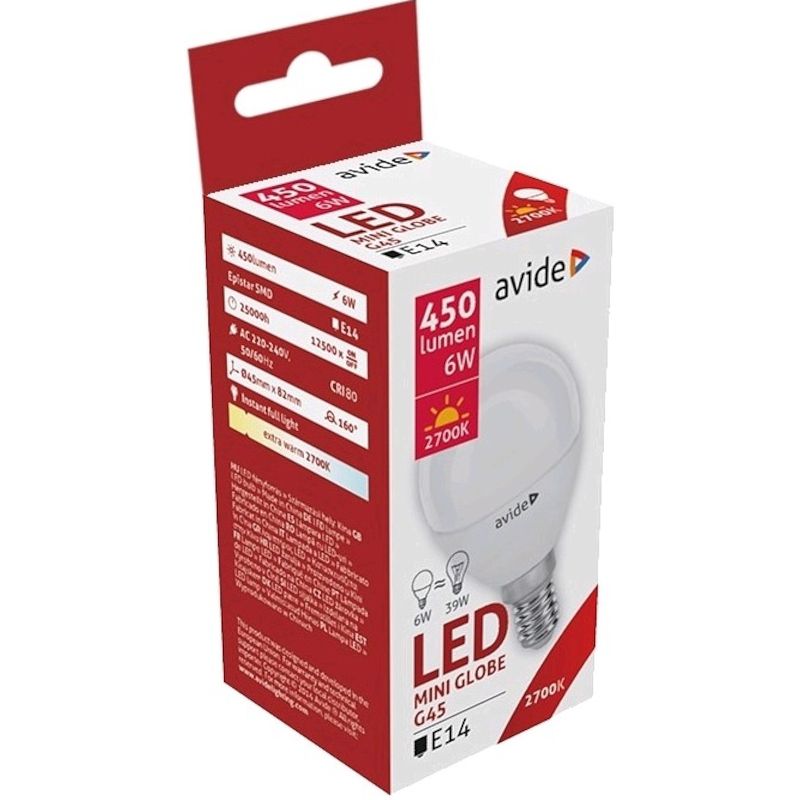 Foto van Avide led globe mini g45 6w e14 ew