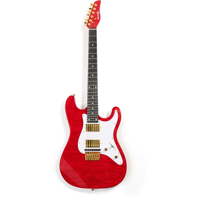 Foto van Zivix jamstik deluxe midi guitar red white pickguard elektrische gitaar met hardshell case