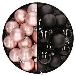 Foto van 32x stuks kunststof kerstballen mix van lichtroze en zwart 4 cm - kerstbal
