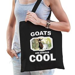 Foto van Katoenen tasje goats are serious cool zwart - geiten/ gevlekte geit cadeau tas - feest boodschappentassen