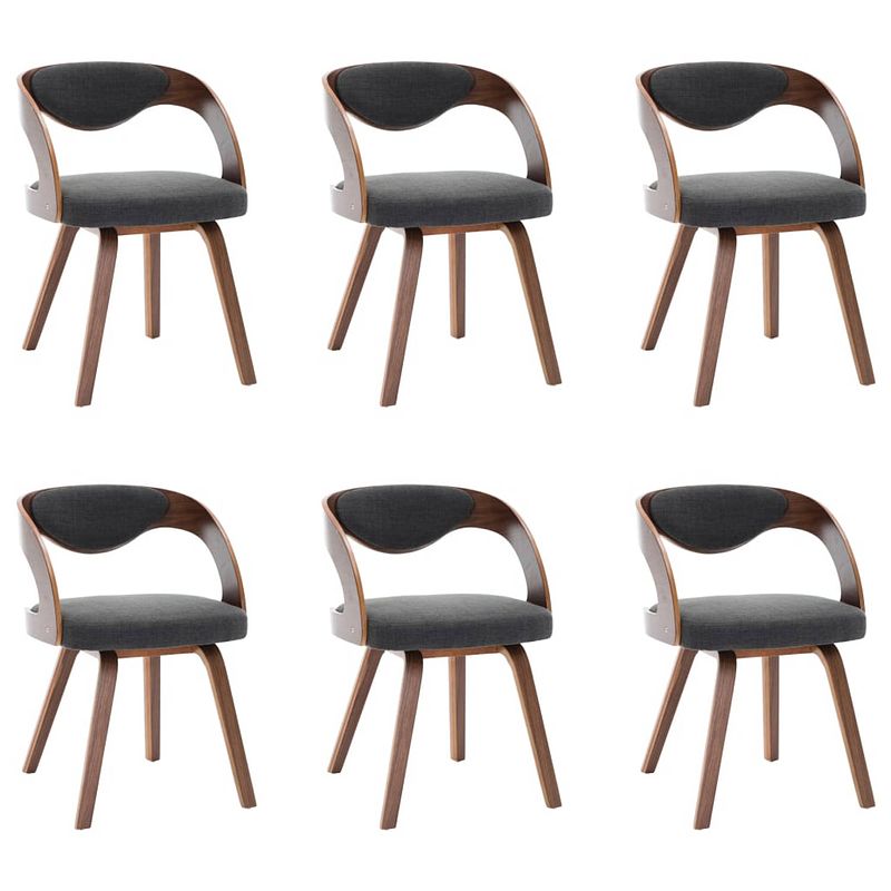 Foto van The living store eetkamerstoelen - 6 stuks - donkergrijs / donkerbruin - stof / hout - 53x54x77 cm