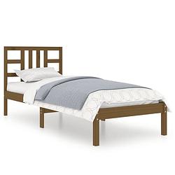 Foto van The living store bedframe grenenhout honingbruin - 205.5 x 105.5 x 31 cm - multiplex lattenbodem - geschikt voor matras