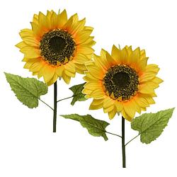 Foto van 2x gele zonnebloemen kunstbloemen/kunsttakken 76 cm - kunstbloemen