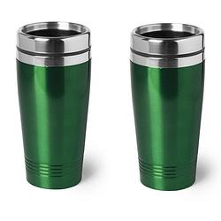 Foto van 2x stuks isoleerbeker rvs metallic groen 450 ml - thermosbeker