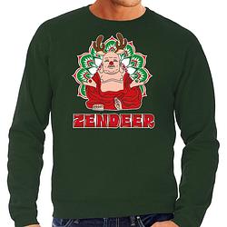 Foto van Bellatio decorations foute kersttrui/sweater voor heren - zendeer buddha - groen - rendier - boeddha 2xl - kerst truien