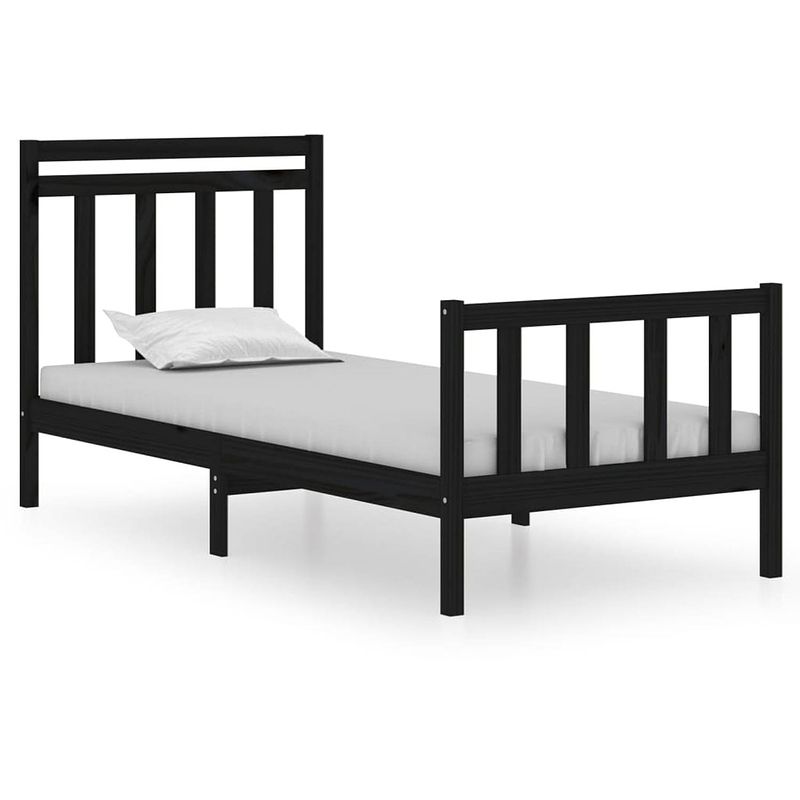 Foto van The living store bedframe classic - zwarte massief grenenhouten - multiplex lattenbodem - 195.5 x 80.5 x 69.5 cm -