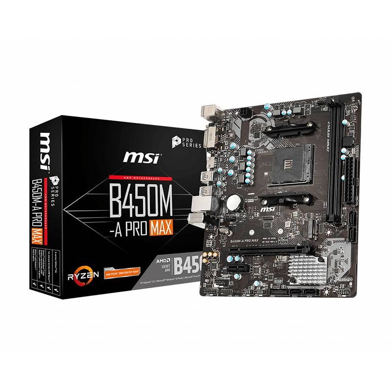 Foto van Msi b450m-a pro max moederbord socket amd am4 vormfactor micro-atx moederbord chipset amd® b450