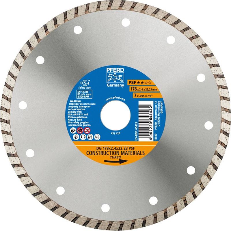 Foto van Pferd 68017222 dg psf diamanten doorslijpschijf diameter 178 mm 1 stuk(s)