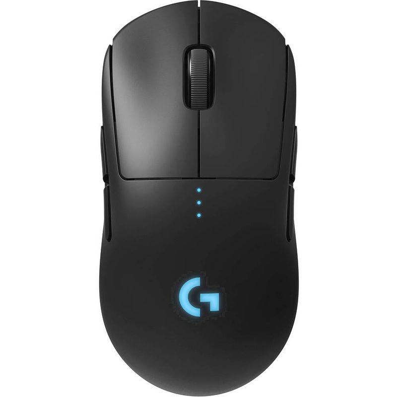 Foto van Logitech gaming g pro draadloze gaming-muis radiografisch optisch zwart 6 toetsen 16000 dpi verlicht, verwisselbaar zijpaneel, afneembare kabel