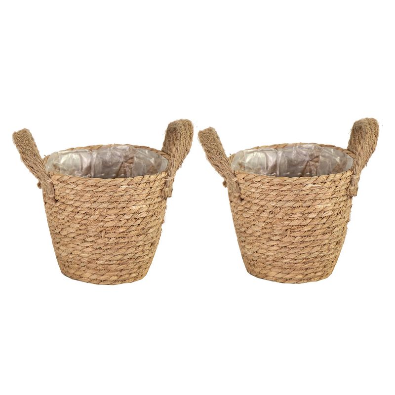 Foto van Mega collections rotan planten/bloemen mand - 2x - rieten - naturel bruin - d22 x h21 cm - plantenpotten