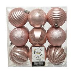 Foto van 18x stuks kunststof kerstballen lichtroze (blush pink) 8 cm met luxe afwerking - kerstbal