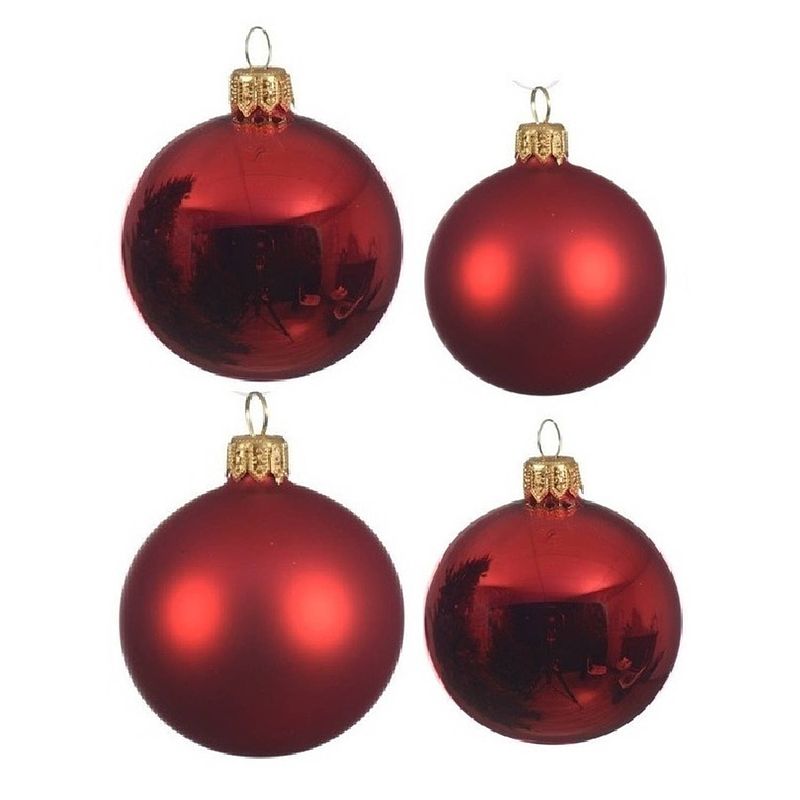 Foto van Glazen kerstballen pakket kerstrood glans/mat 38x stuks 4 en 6 cm - kerstbal