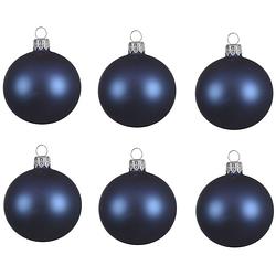 Foto van 12x glazen kerstballen mat donkerblauw 8 cm kerstboom versiering/decoratie - kerstbal