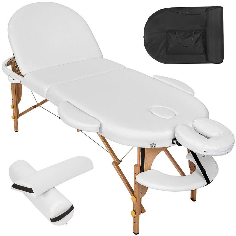 Foto van Tectake® - massagetafel ovaal - wit - 6 cm matras - incl. halve en hele rol en draagtas - 400194