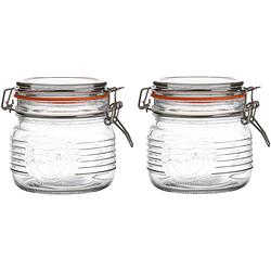 Foto van Urban living weckpot/inmaakpot - 2x - 500 ml - glas - met beugelsluiting - d11 x h11 cm - weckpotten