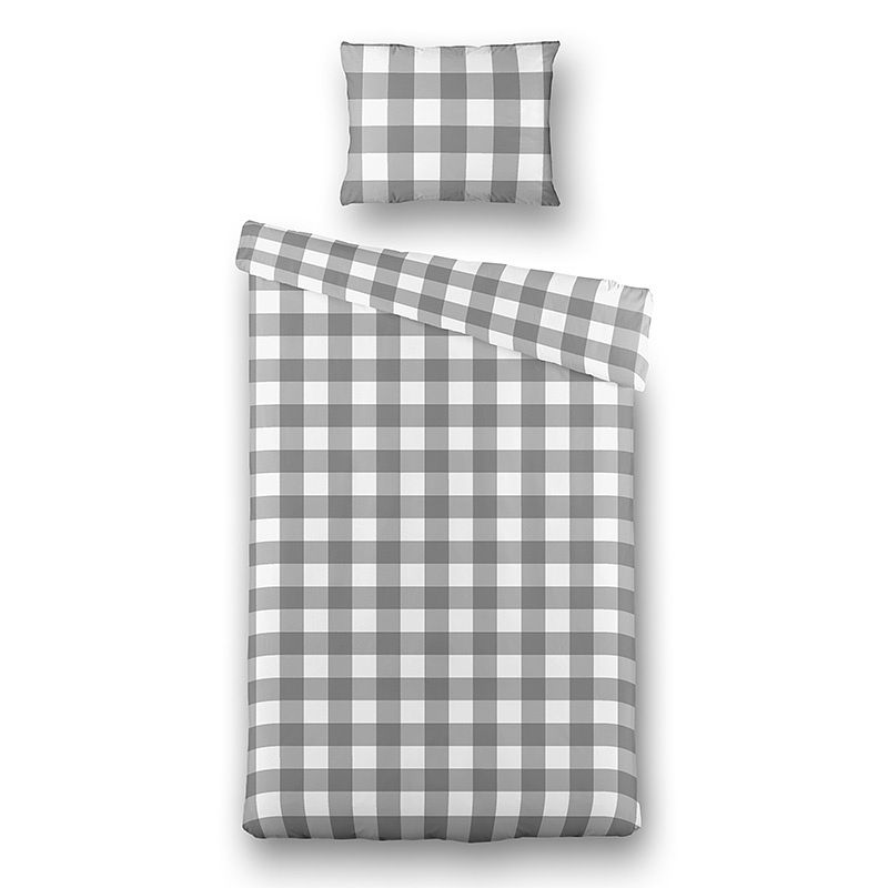 Foto van Luna bedding picnic squares - grijs dekbedovertrek 1-persoons (140 x 220 cm + 1 kussensloop) dekbedovertrek