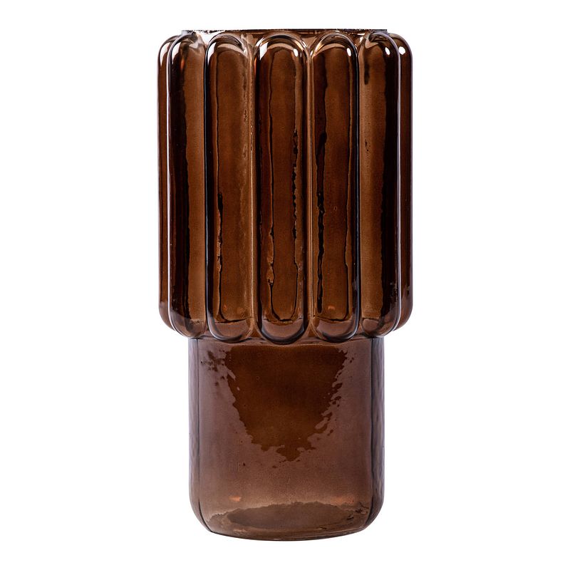 Foto van Ptmd bastor brown glass vase round bars design l