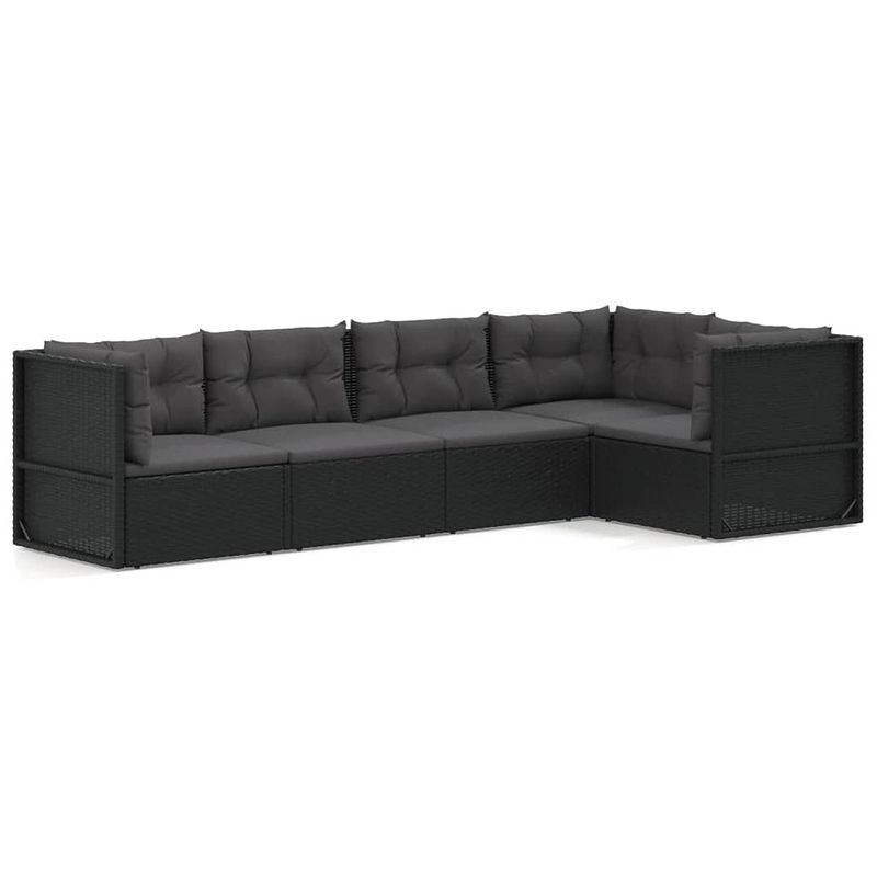 Foto van Vidaxl 5-delige loungeset met kussens poly rattan zwart