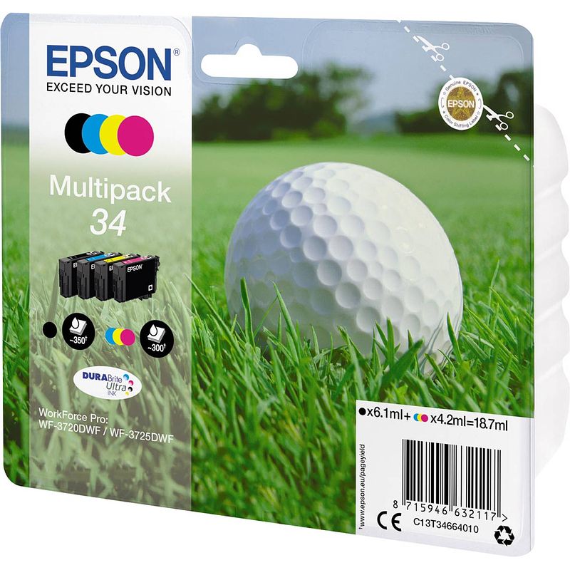 Foto van Epson inktcartridge 34, 300 - 350 pagina's, oem c13t34664010, 4 kleuren 8 stuks