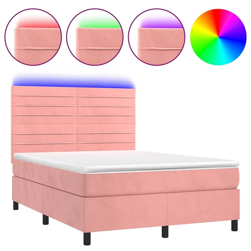 Foto van The living store boxspring bed - roze fluweel - 193 x 144 x 118/128 cm - pocketvering matras - huidvriendelijk