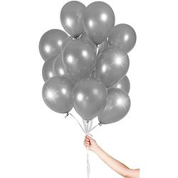 Foto van Folat ballonnen met lint 23 cm latex zilver 30 stuks