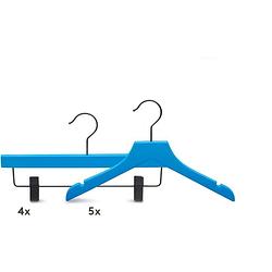Foto van Relaxwonen - kinder kledinghangers - set van 9 - blauw - broek en kledinghangers - extra stevig