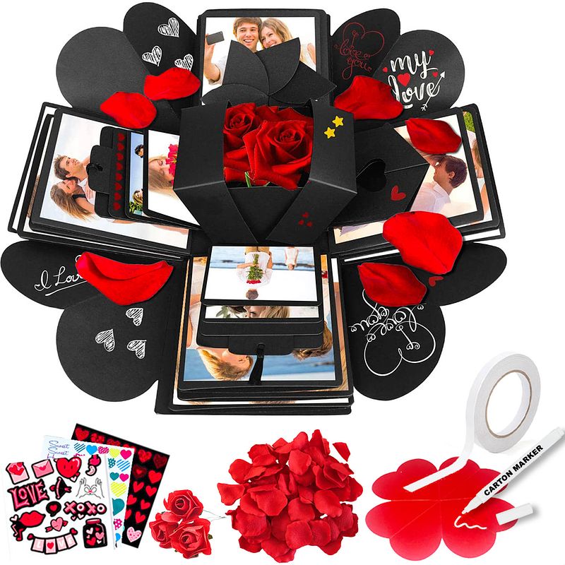 Foto van Awemoz explosion love box - foto box - explosie box - foto doos - incl. stickervellen, rozenblaadjes & extra accessoires