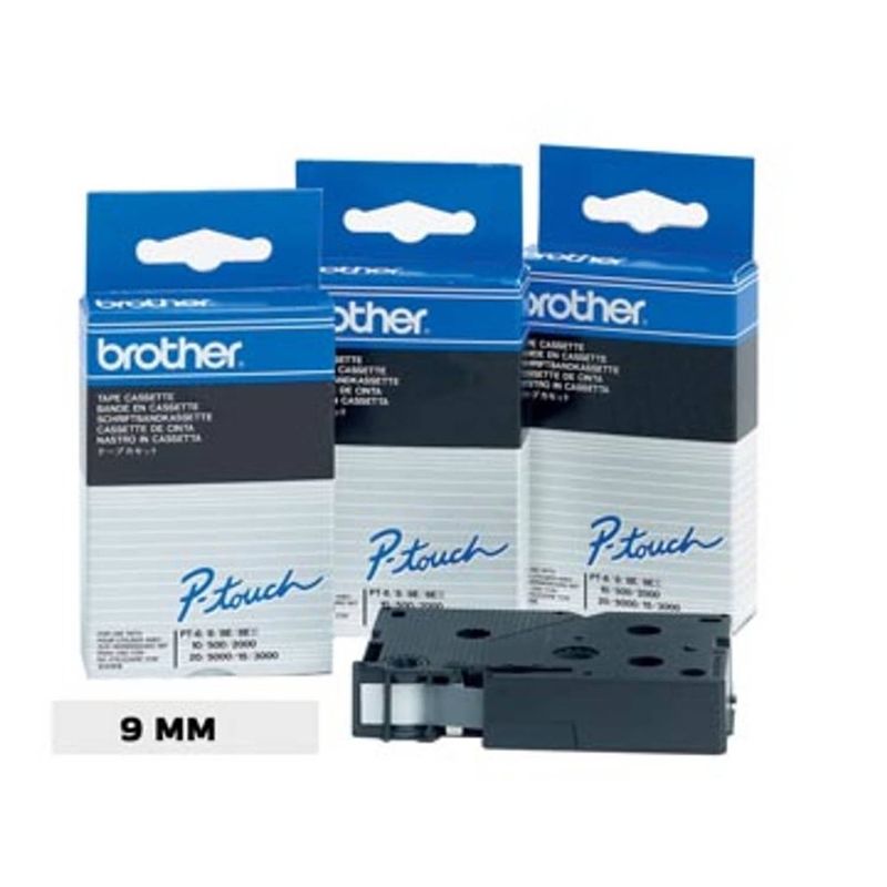 Foto van Brother tc tape voor p-touch 9 mm, wit op zwart