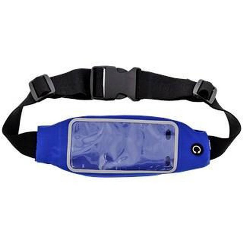 Foto van Sport heupband - hardloopband - sportband - hardloop riem met smartphone houder - waterdichte heuptas - large blauw