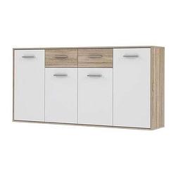 Foto van Pilvi laag dressoir 4 deuren 4 laden - wit en sonoma eiken - b 162,3 x d 34,2 x h 88,1 cm