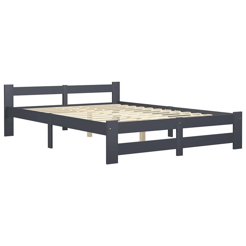 Foto van The living store bedframe grenenhout donkergrijs - 204 x 147 x 55 cm - geschikt voor 140 x 200 cm matras - montage