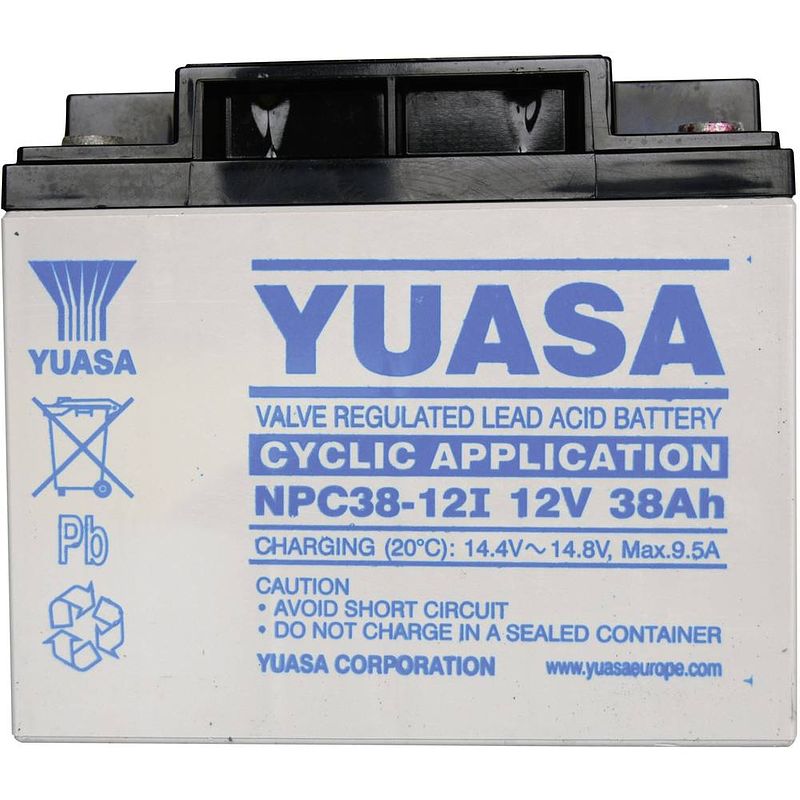 Foto van Yuasa npc38-12 loodaccu 12 v 38 ah loodvlies (agm) (b x h x d) 197 x 170 x 165 mm m5-schroefaansluiting onderhoudsvrij, cyclusbestendig