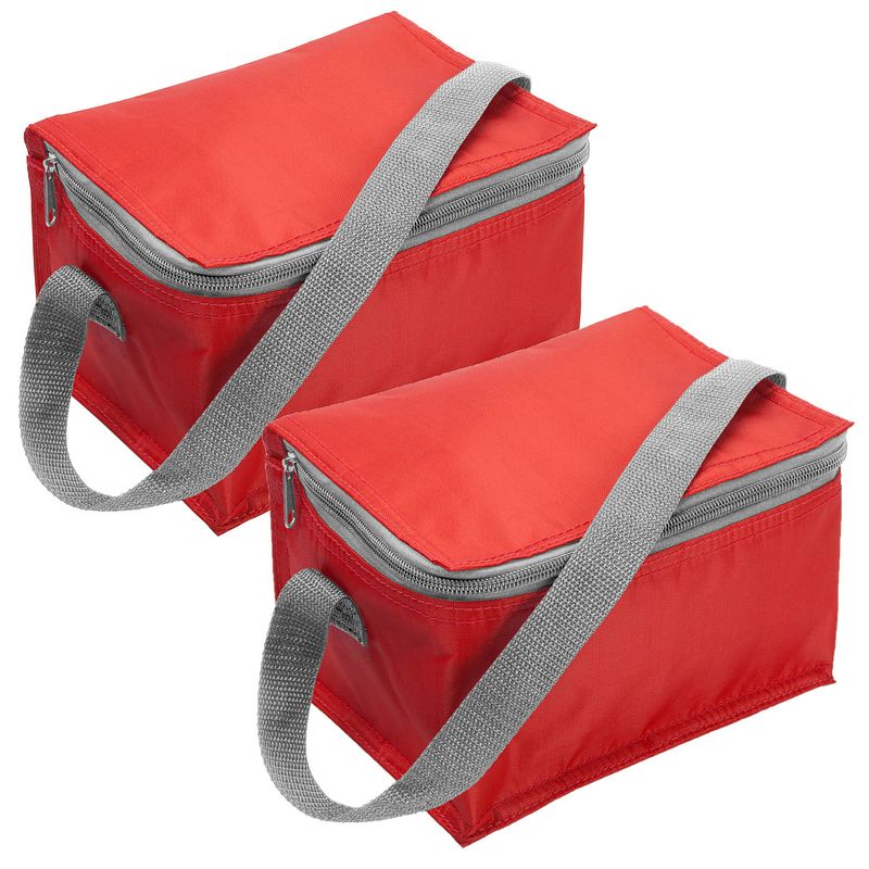 Foto van Trendoz set van 2x stuks kleine koeltas rood voor 6 blikjes met rits en draagband - koeltas