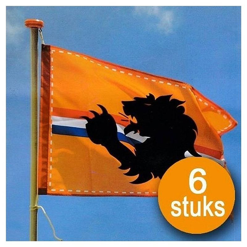 Foto van Oranje versiering 6 stuks oranje vlag 60 x 90 cm ek voetbal holland met leeuw