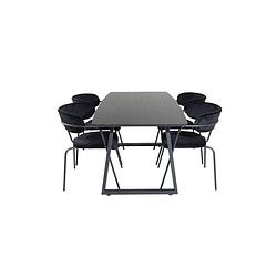 Foto van Incablbl eethoek eetkamertafel uitschuifbare tafel lengte cm 160 / 200 zwart en 4 arrow eetkamerstal velours zwart.