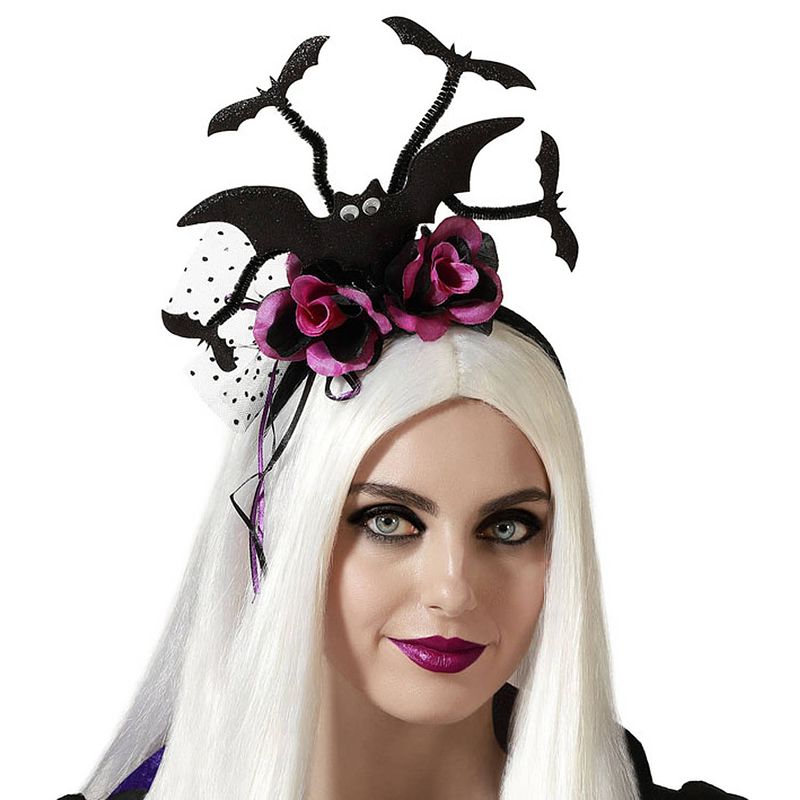 Foto van Halloween/horror verkleed diadeem/tiara - vleermuizen en bloemen - kunststof - dames/meisjes - verkleedhoofddeksels