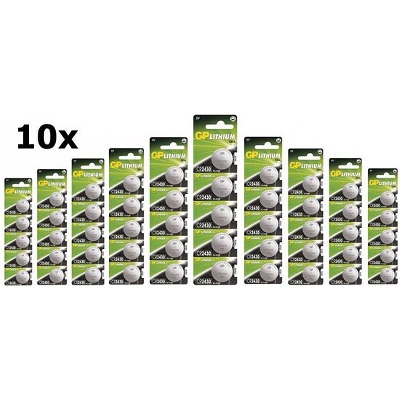 Foto van 50 stuks (10 blister a 5 st) gp cr2430 3v lithium knoopcel batterij