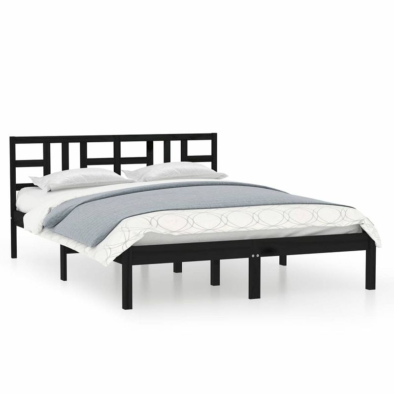 Foto van Vidaxl bedframe massief hout zwart 150x200 cm 5ft king size